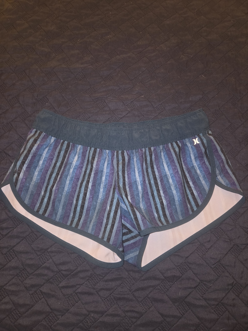 Hurley Women's Blue and Purple Striped Athletic Shorts